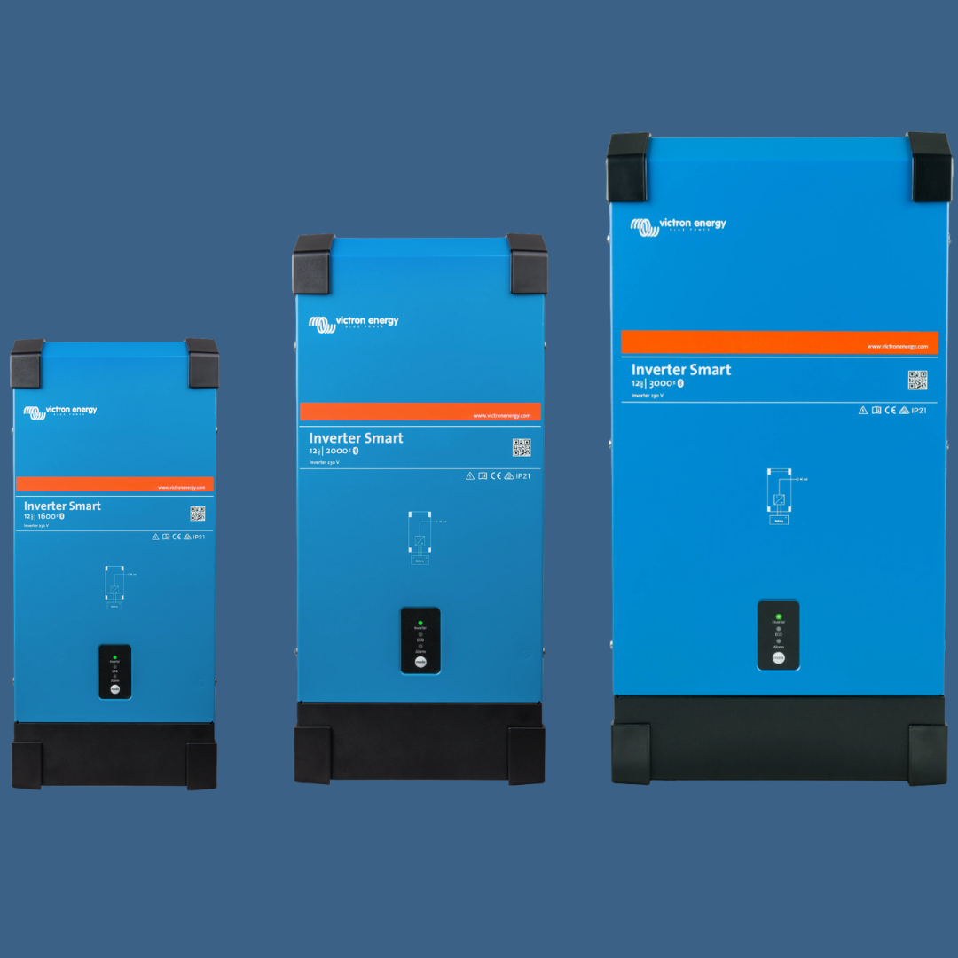 Three Victron Energy Inverter Smart units for campervan and off-grid power, 1500W to 3000W, IP21 rated