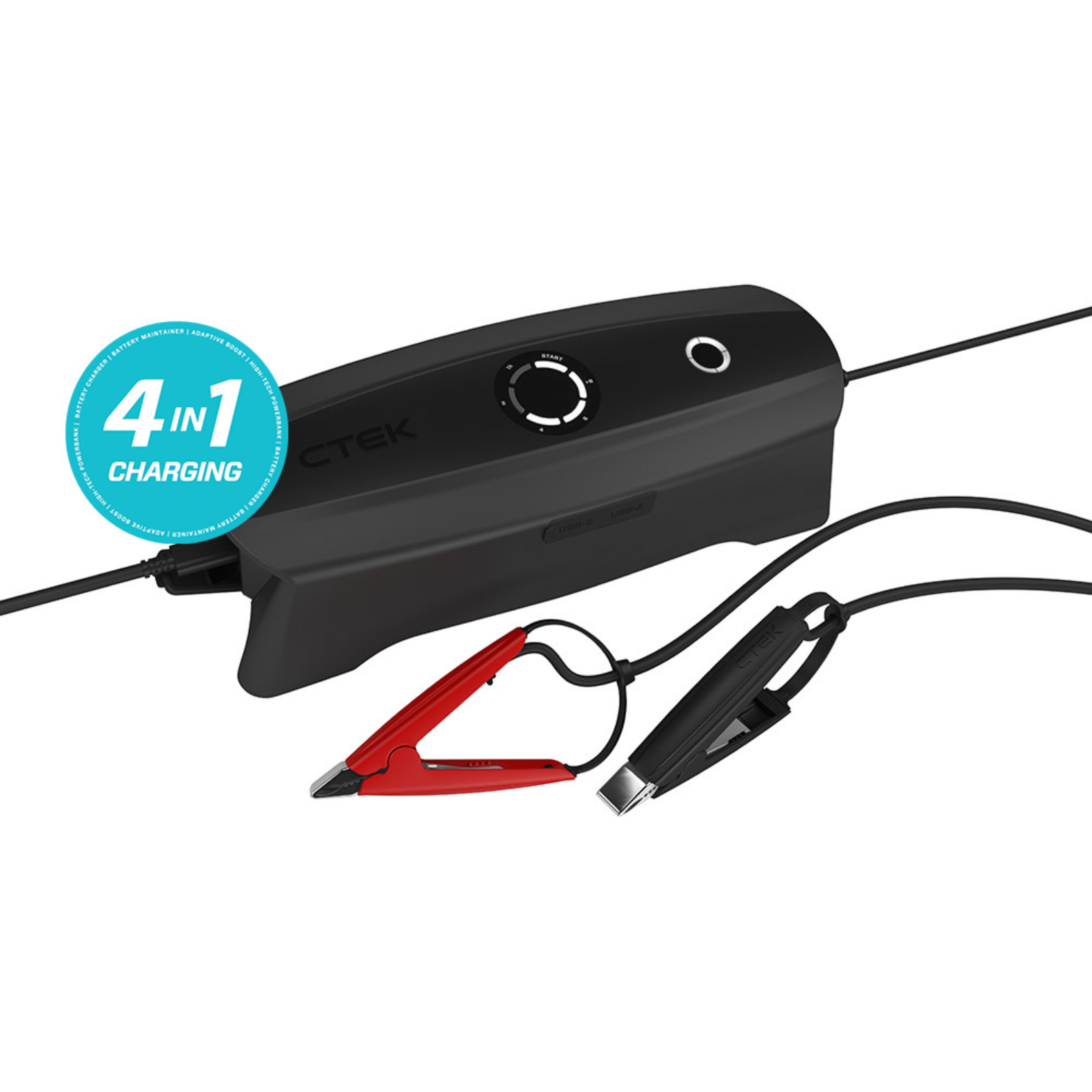CTEK 4-in-1 battery charger with cables and clamps for campervan, marine, off-grid use