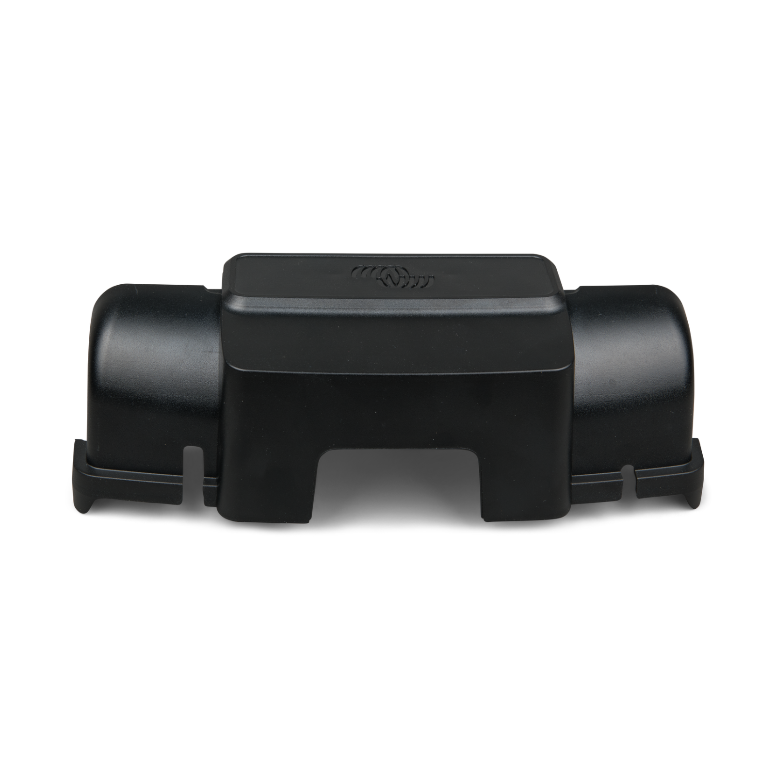 Black plastic battery terminal cover for campervan or marine electrical systems