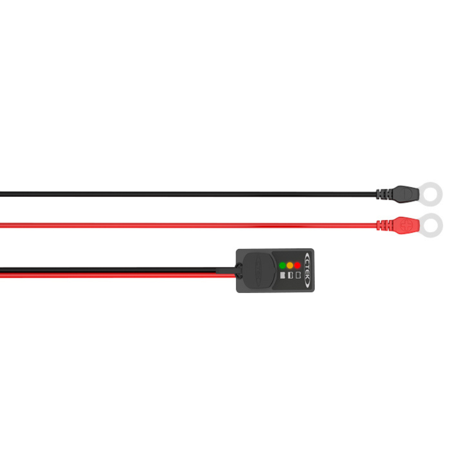 Battery indicator cable with black and red wires, LED lights, and ring terminals