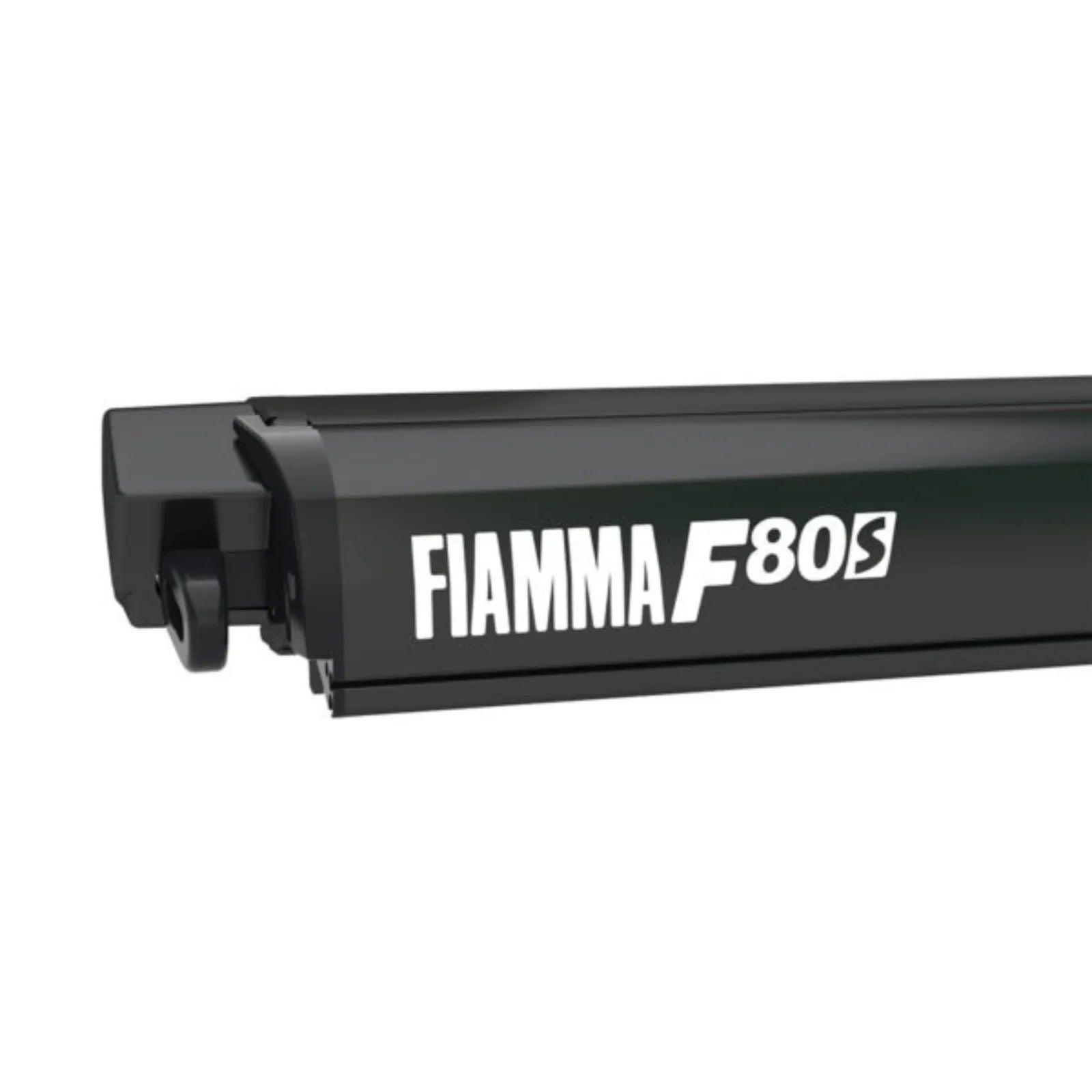 Fiamma F80S black awning cassette for campervans and motorhomes, close-up view