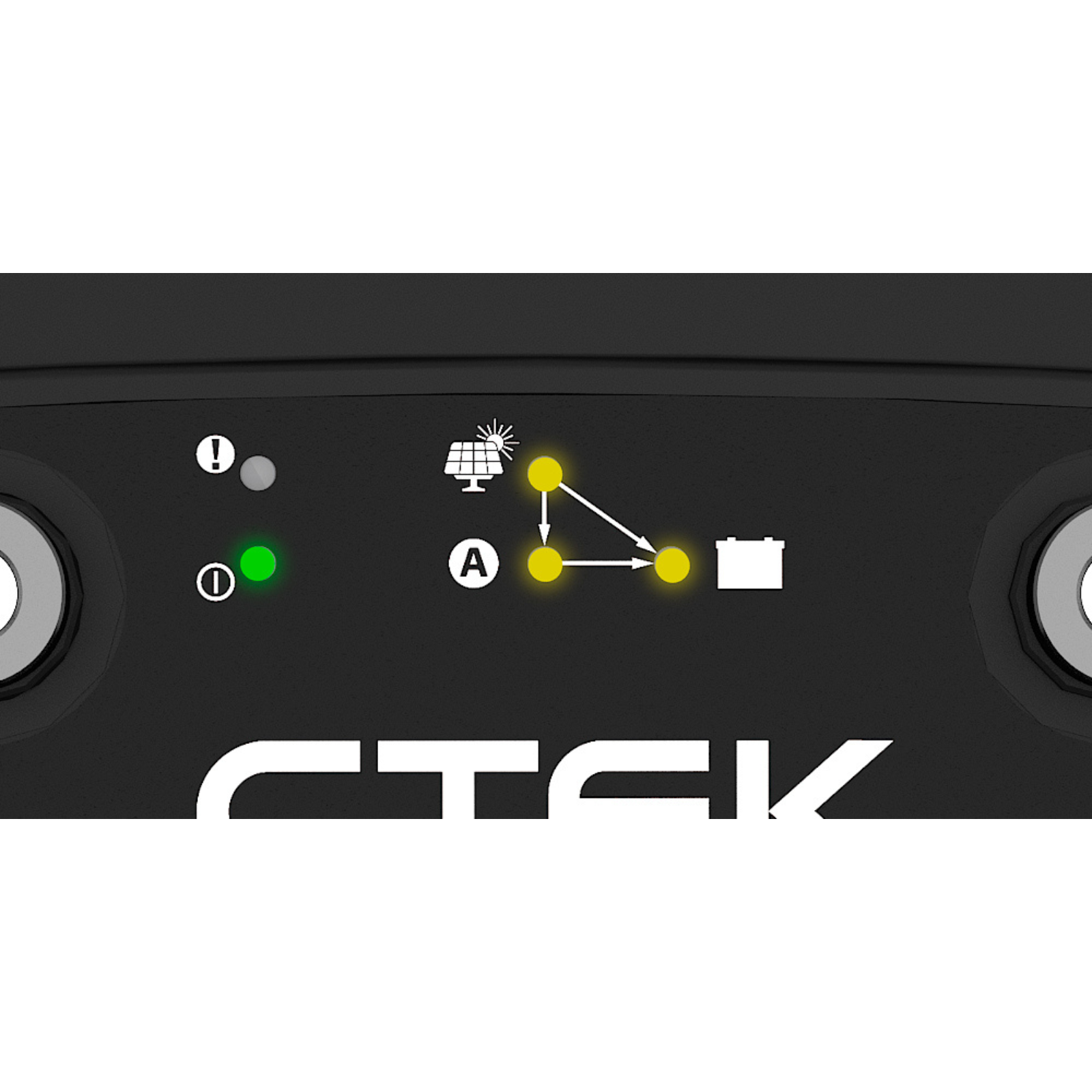 solar battery charger control panel with LED status lights and power indicators