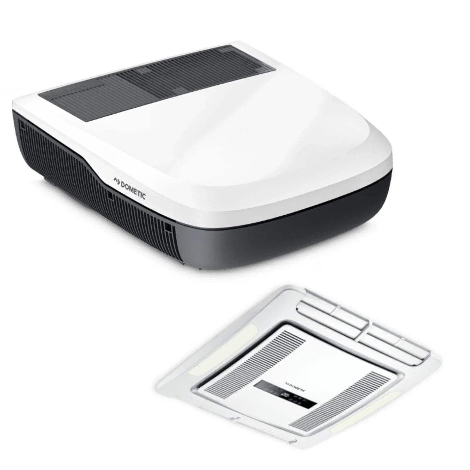 Campervan roof-mounted air conditioning unit and interior control panel, Dometic branded