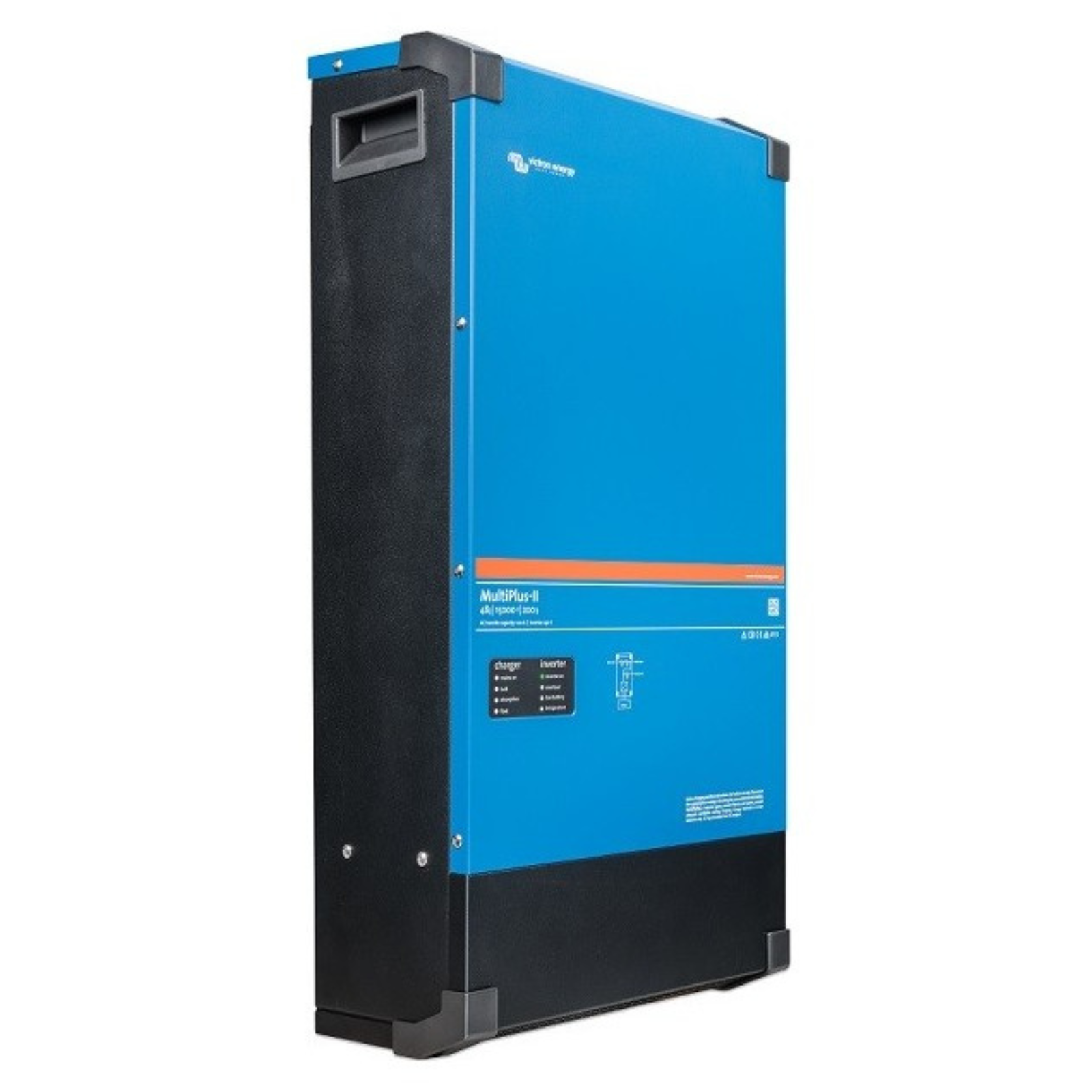 Blue power inverter charger unit for campervan, marine, and off-grid electrical setups