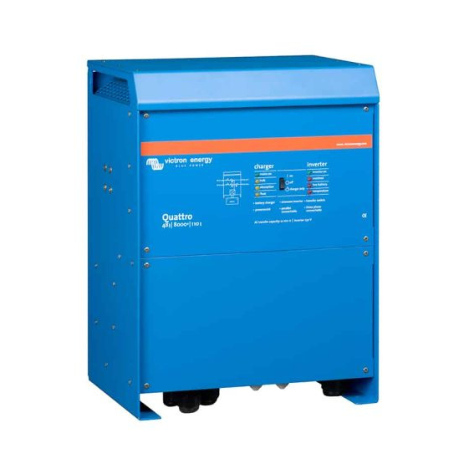 Blue Victron Energy Quattro 48V 8000VA inverter charger for campervan and marine use
