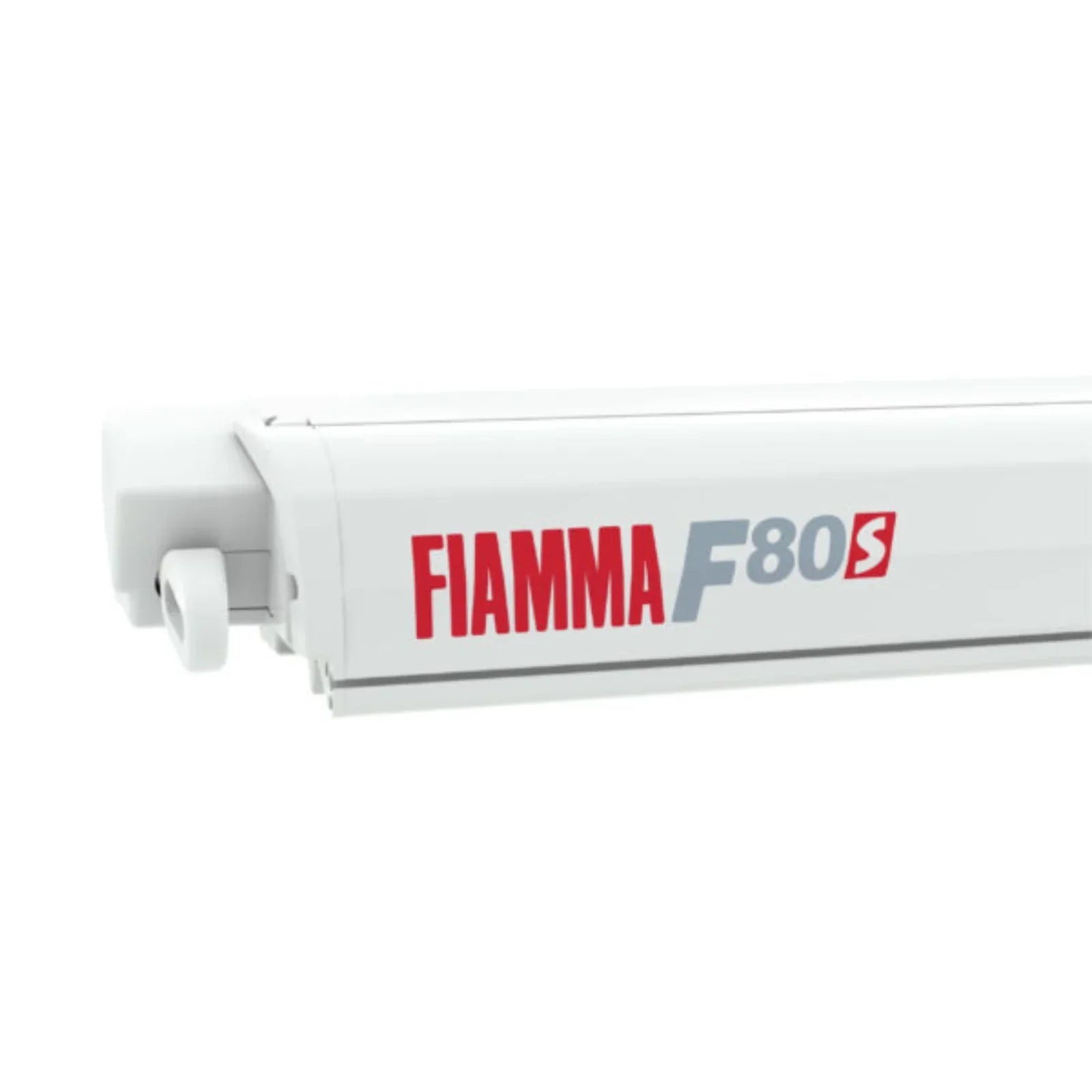 Fiamma F80S white campervan awning cassette close-up, outdoor accessories