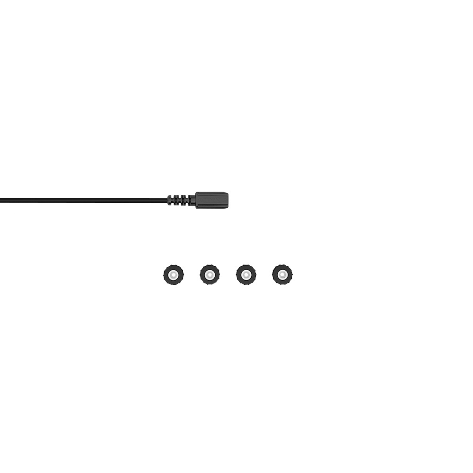Black cable with connector and four round mounting knobs for campervan solar kits
