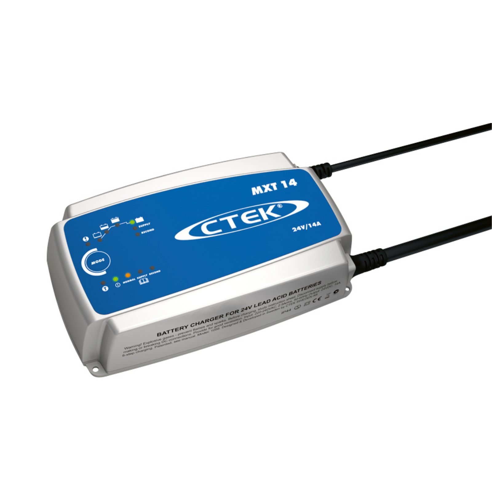 CTEK MXT 14 battery charger for 24V lead acid batteries with cables, close-up