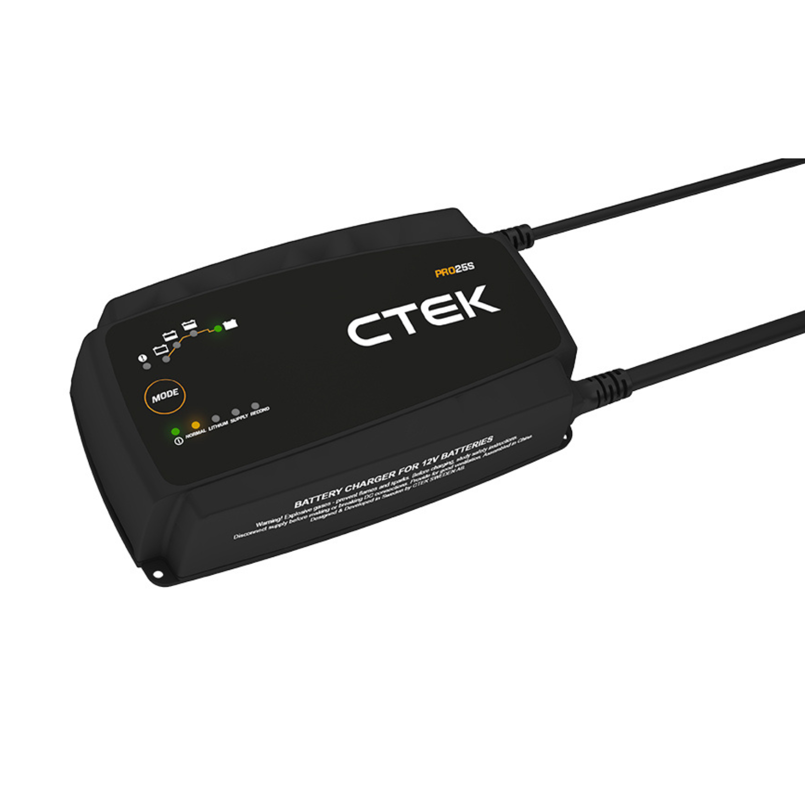 CTEK PRO25S 12V battery charger with LED indicators and dual cables for campervans or boats
