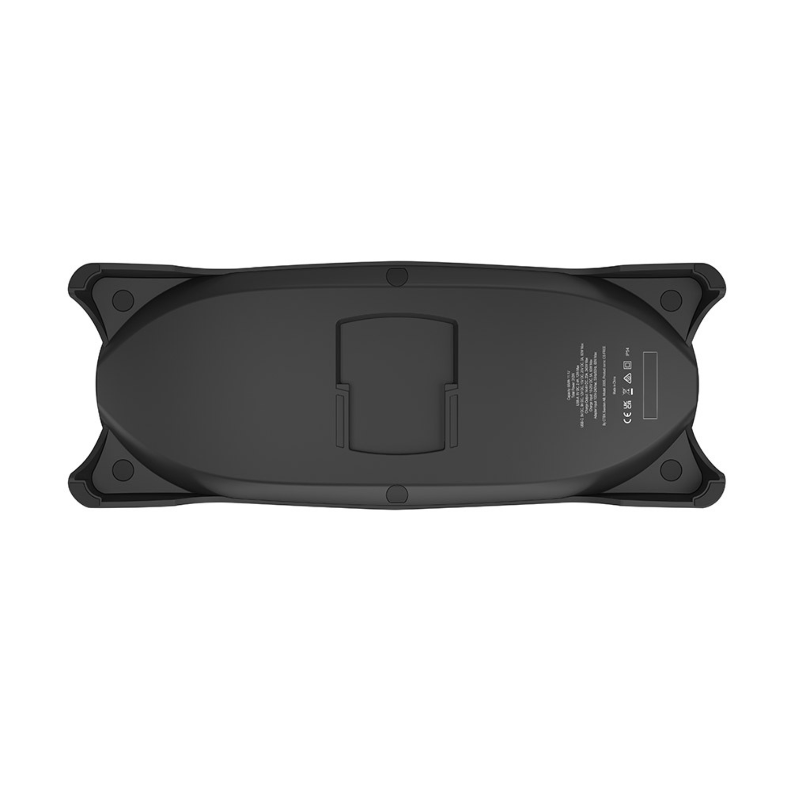 Black portable device base, ideal for campervan or off-grid electrical setups