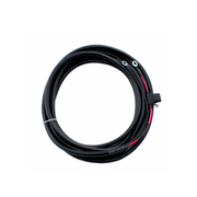 Coiled black solar cable with red tracer and MC4 connector for campervan or off-grid solar kits
