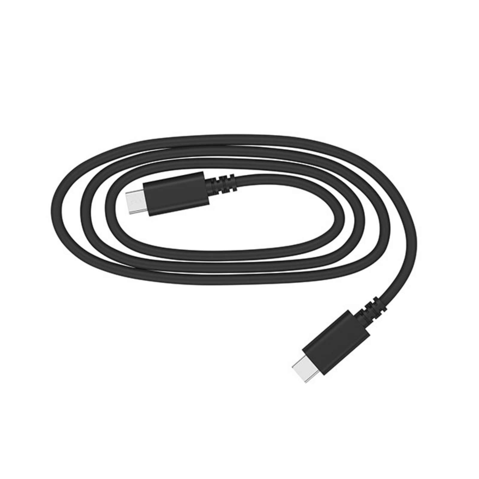 Black USB-C charging cable coiled on a white background for campervan electronics