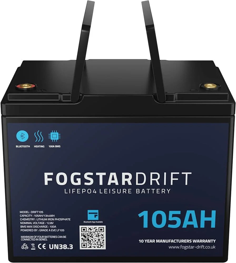 Fogstar Drift 105Ah LiFePO4 leisure battery with handles for campervans and off-grid use