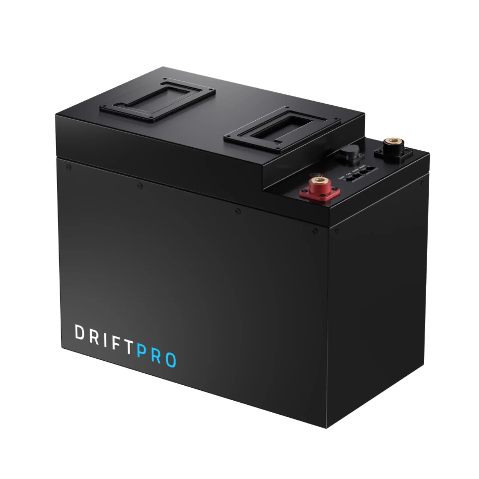 Drift PRO 12V 300Ah black leisure battery with handles and terminal connectors, ideal for campervan or off-grid use