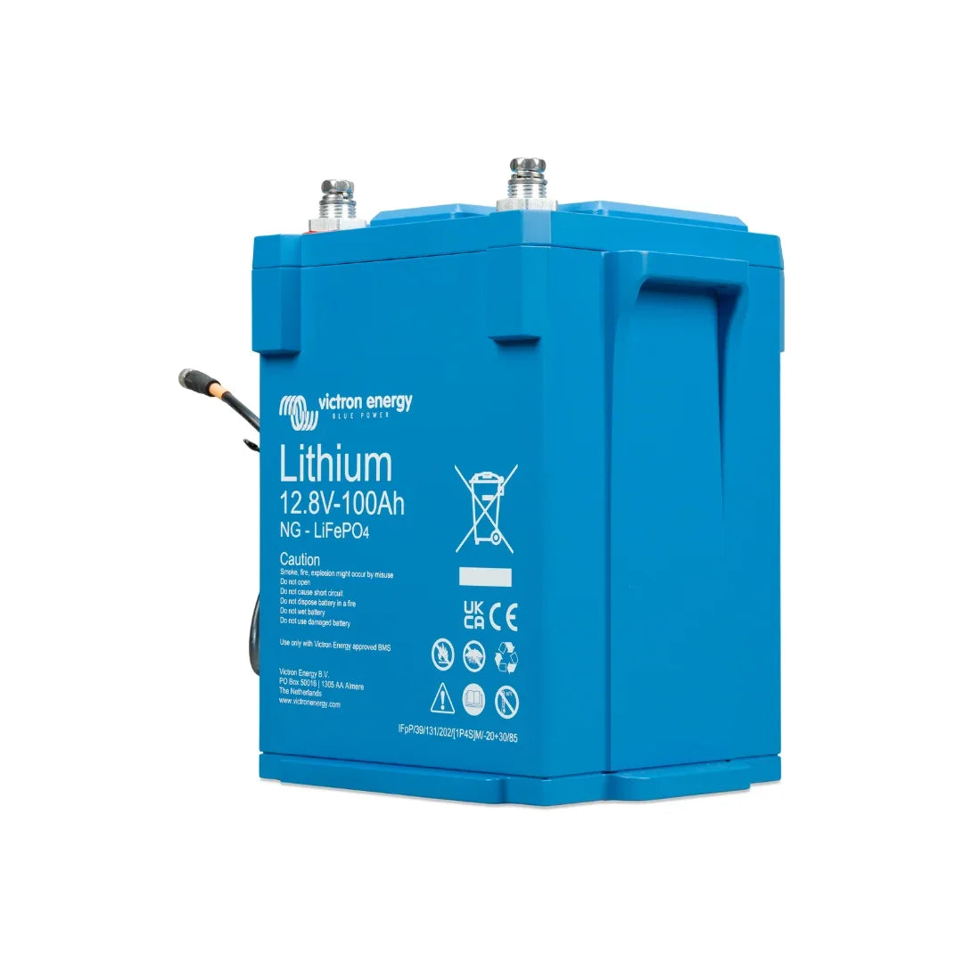 Victron Energy 12.8V 100Ah NG LiFePO4 Lithium Battery in a blue casing