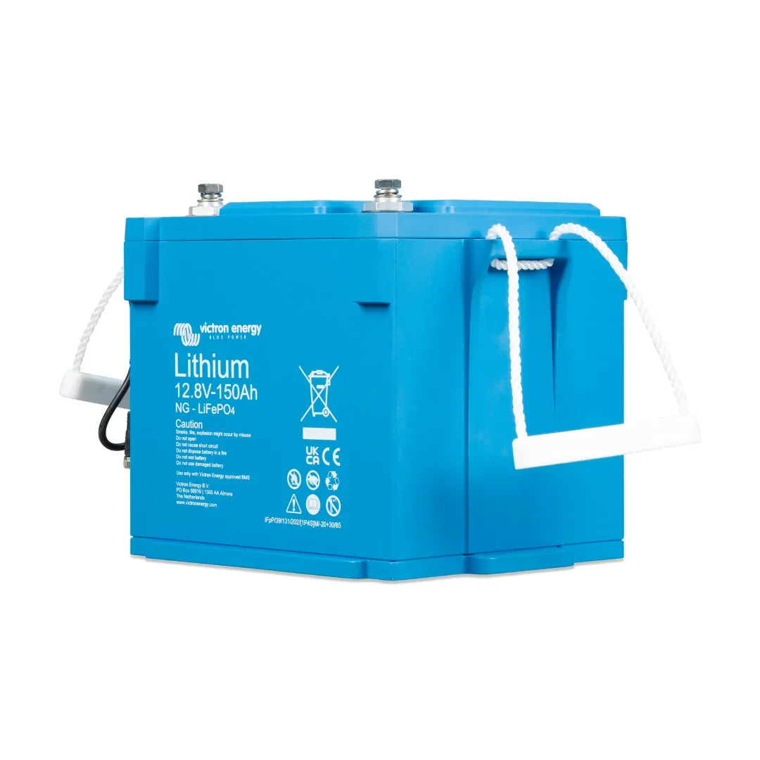 Victron Energy 12.8V 150Ah NG LiFePO4 Lithium Battery in a blue protective case