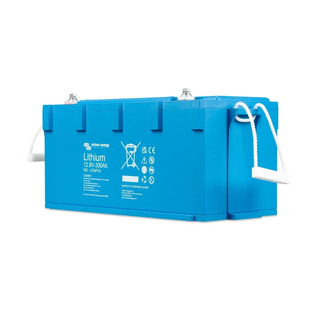 Victron Energy 12.8V 300Ah NG LiFePO4 lithium battery in a blue protective case