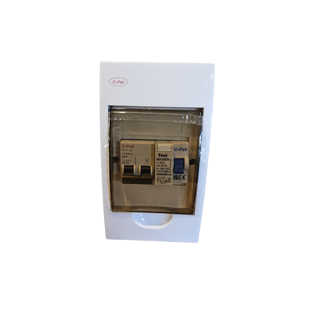C-Pak 2-way electrical consumer unit with RCD and circuit breaker for campervan or marine use