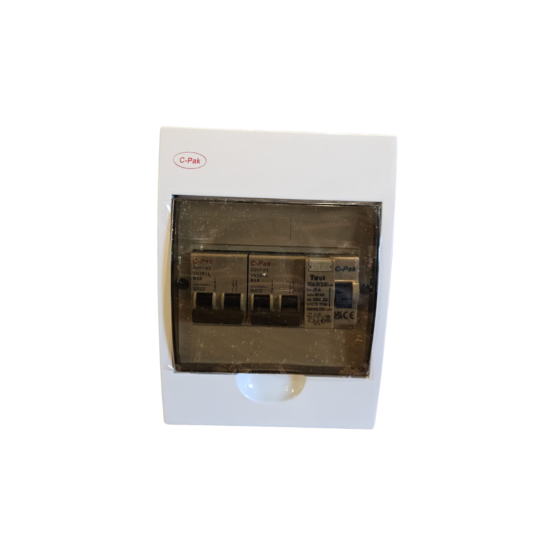 Mains Consumer Unit with 25A RCD and 2 x 16A Double Pole MCBs