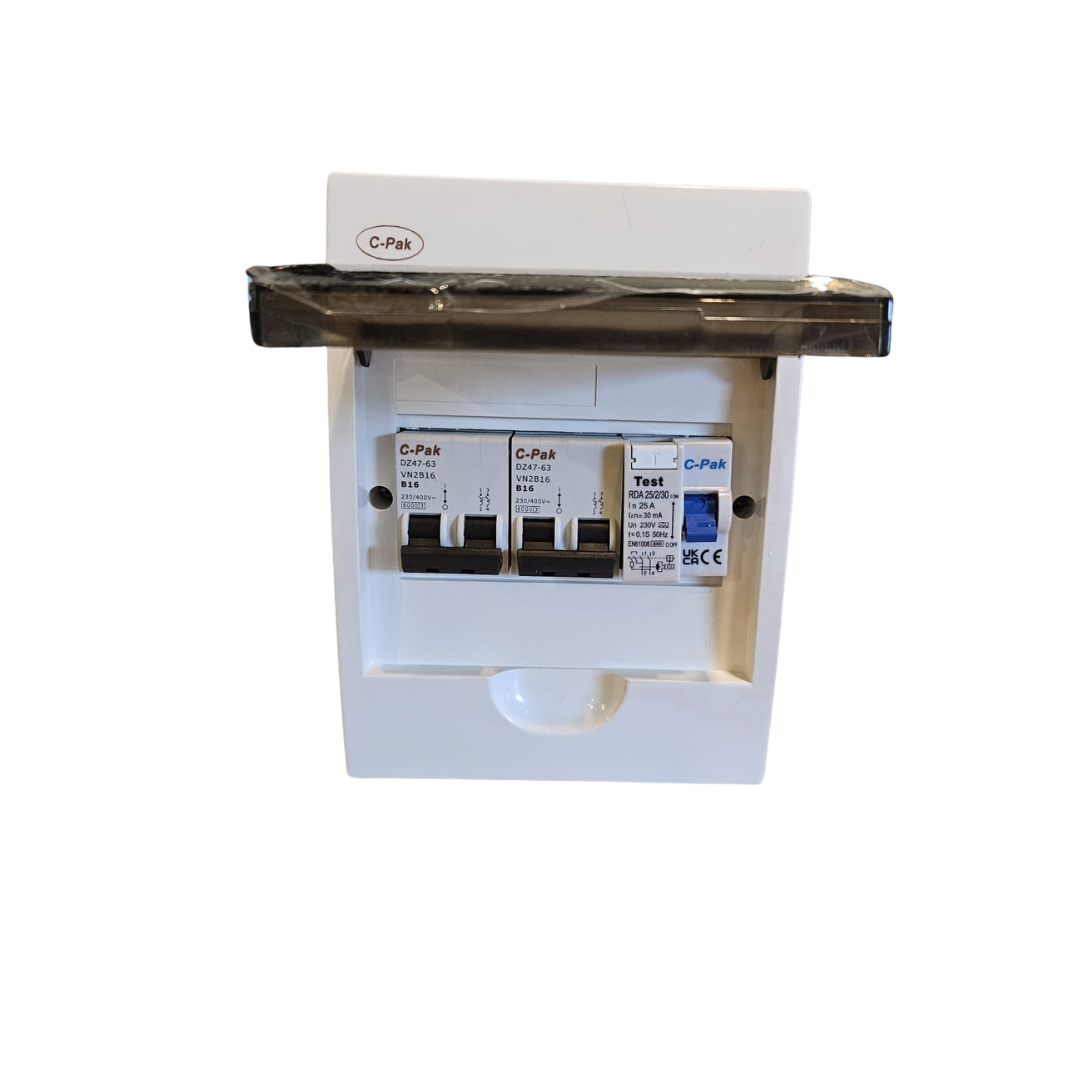Mains Consumer Unit with 25A RCD and 2 x 16A Double Pole MCBs