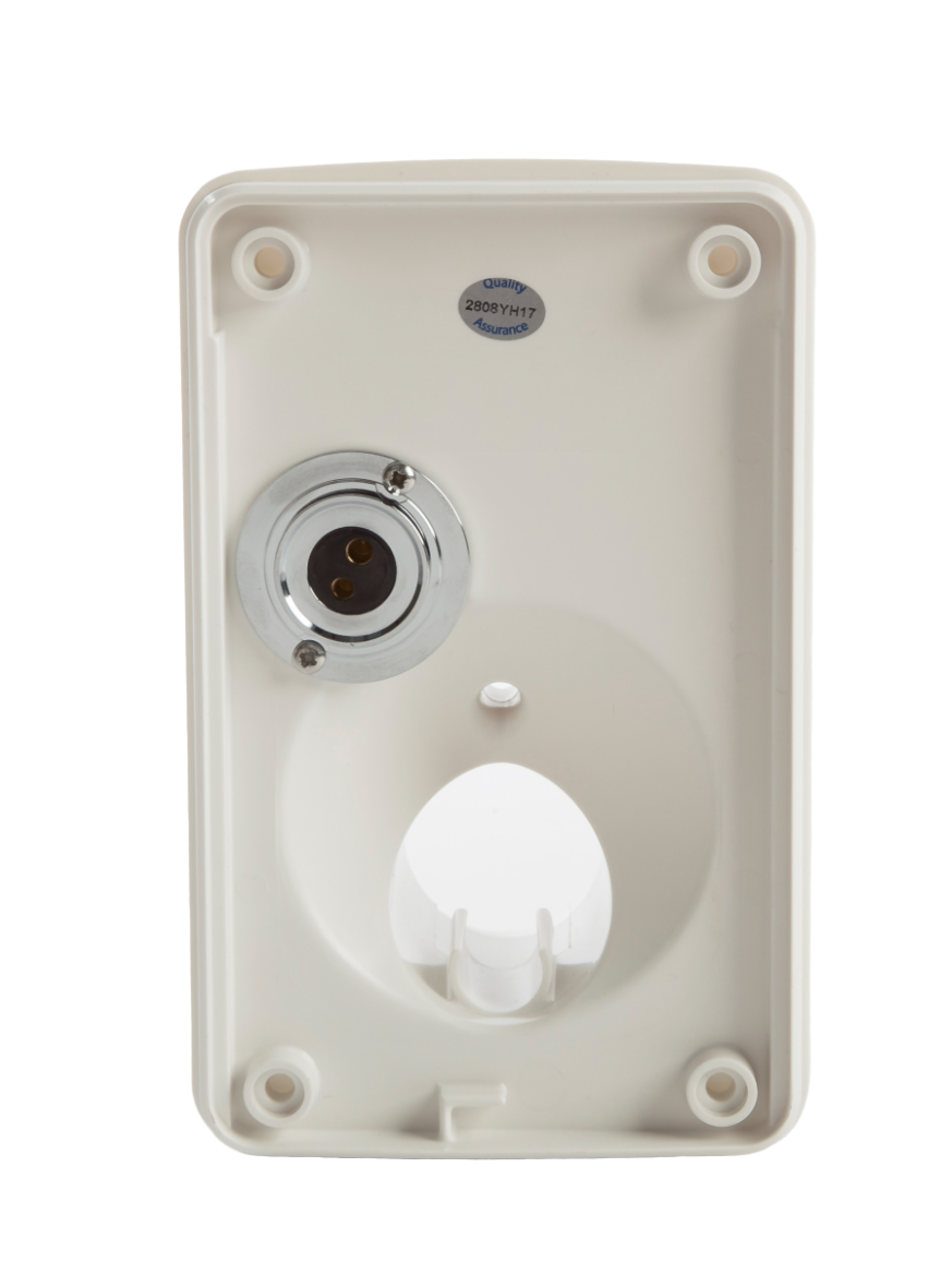 White campervan or marine electrical hookup inlet socket with mounting holes
