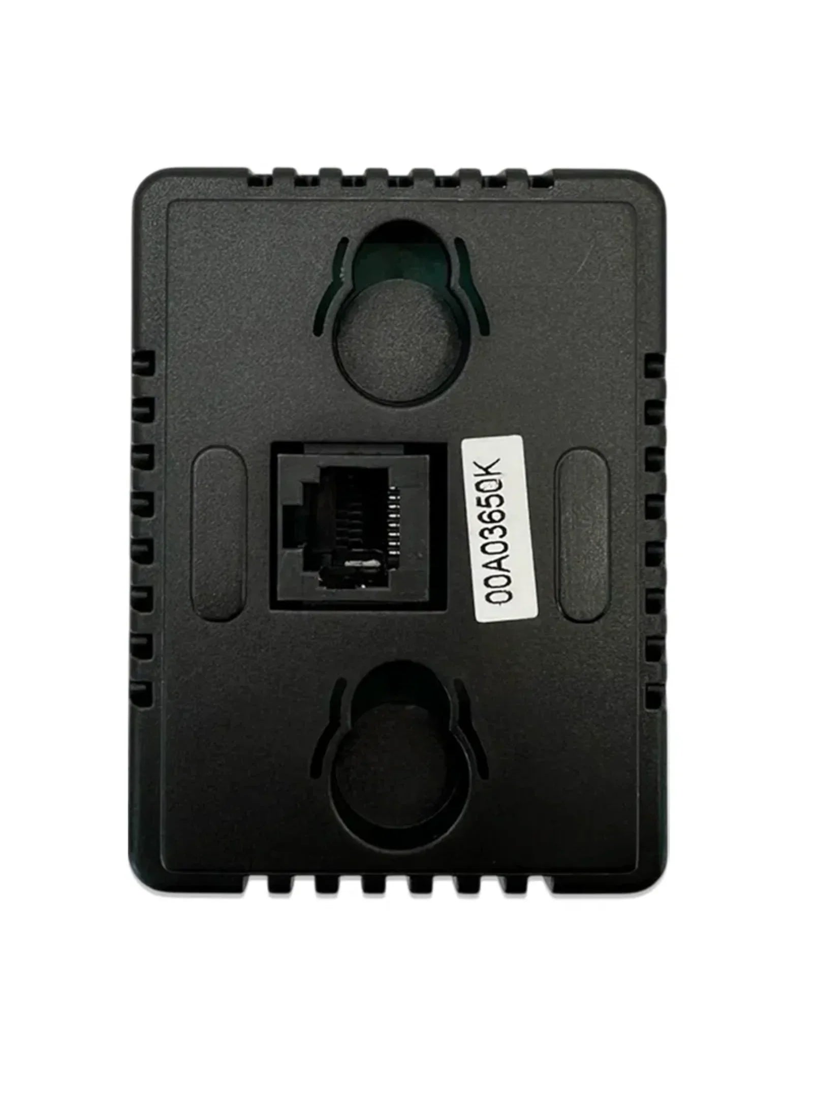 Black electrical wall mount panel with RJ45 Ethernet port and identification label, for campervan or marine use.