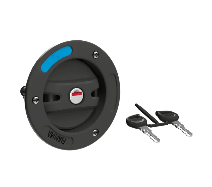 Round black campervan water inlet lockable cap with two keys