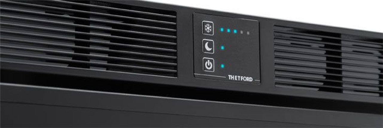 Close-up of Thetford control panel with settings for campervan fridge or cooling unit