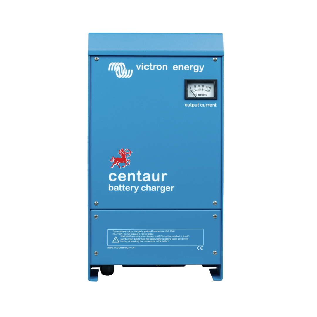 Victron Energy Centaur battery charger for campervan and marine use, featuring output current gauge