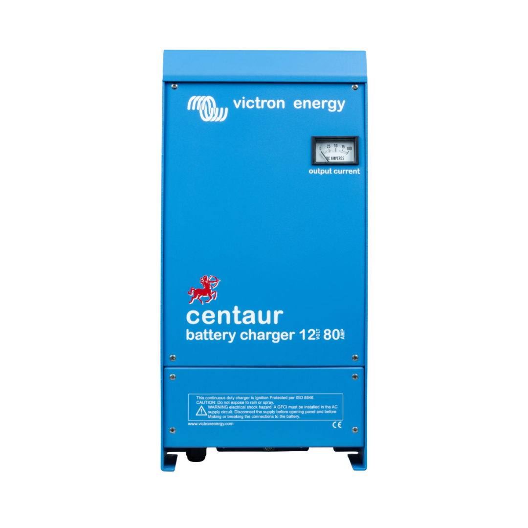 Victron Energy Centaur 12V 80A battery charger for campervan and marine use, with analog output current meter.