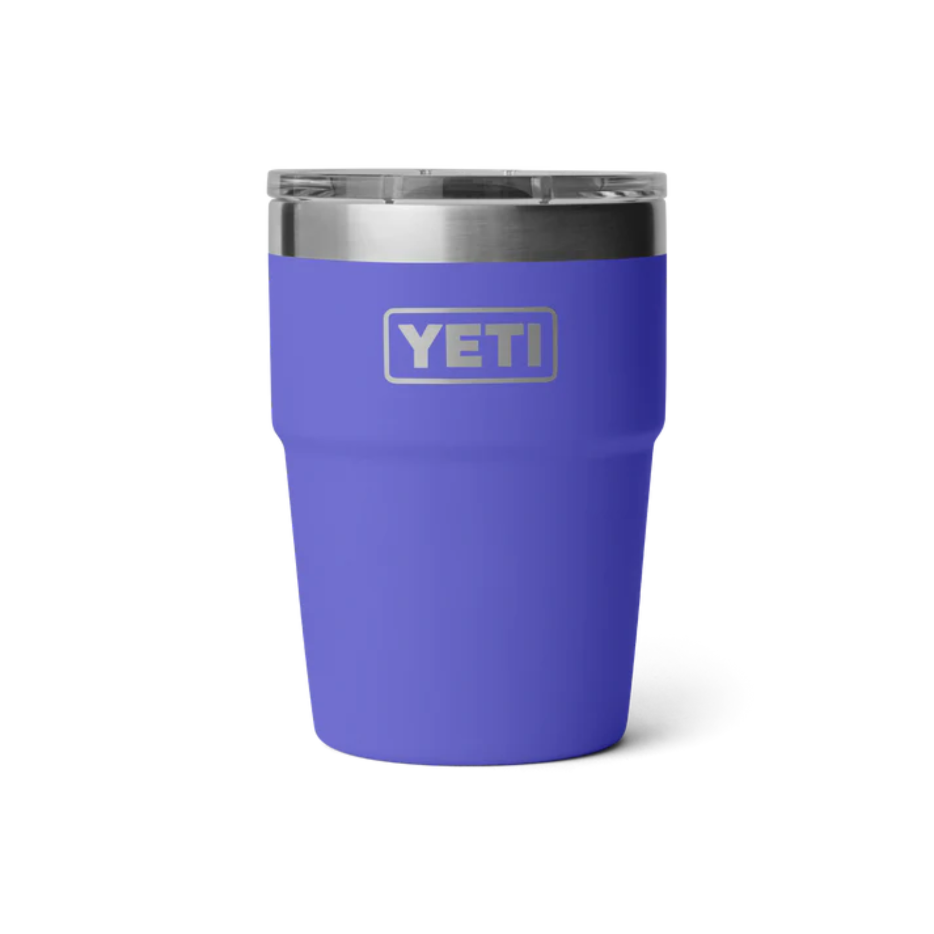16oz ultramarine violet stackable cup with stainless steel rim and clear lid