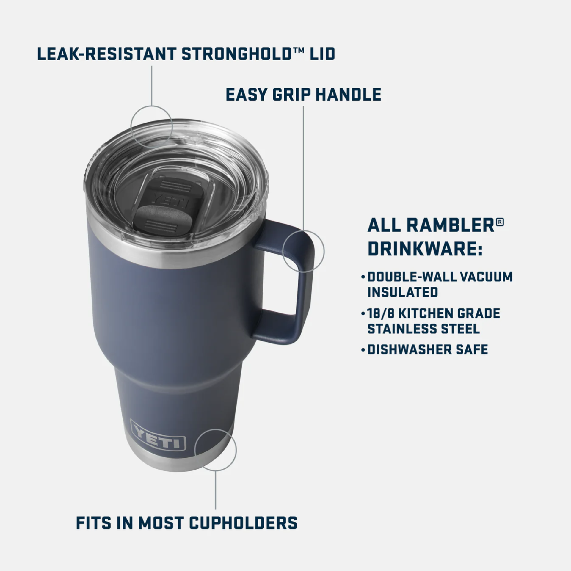 YETI Rambler 30oz (887 ml) Travel Mug Navy Info