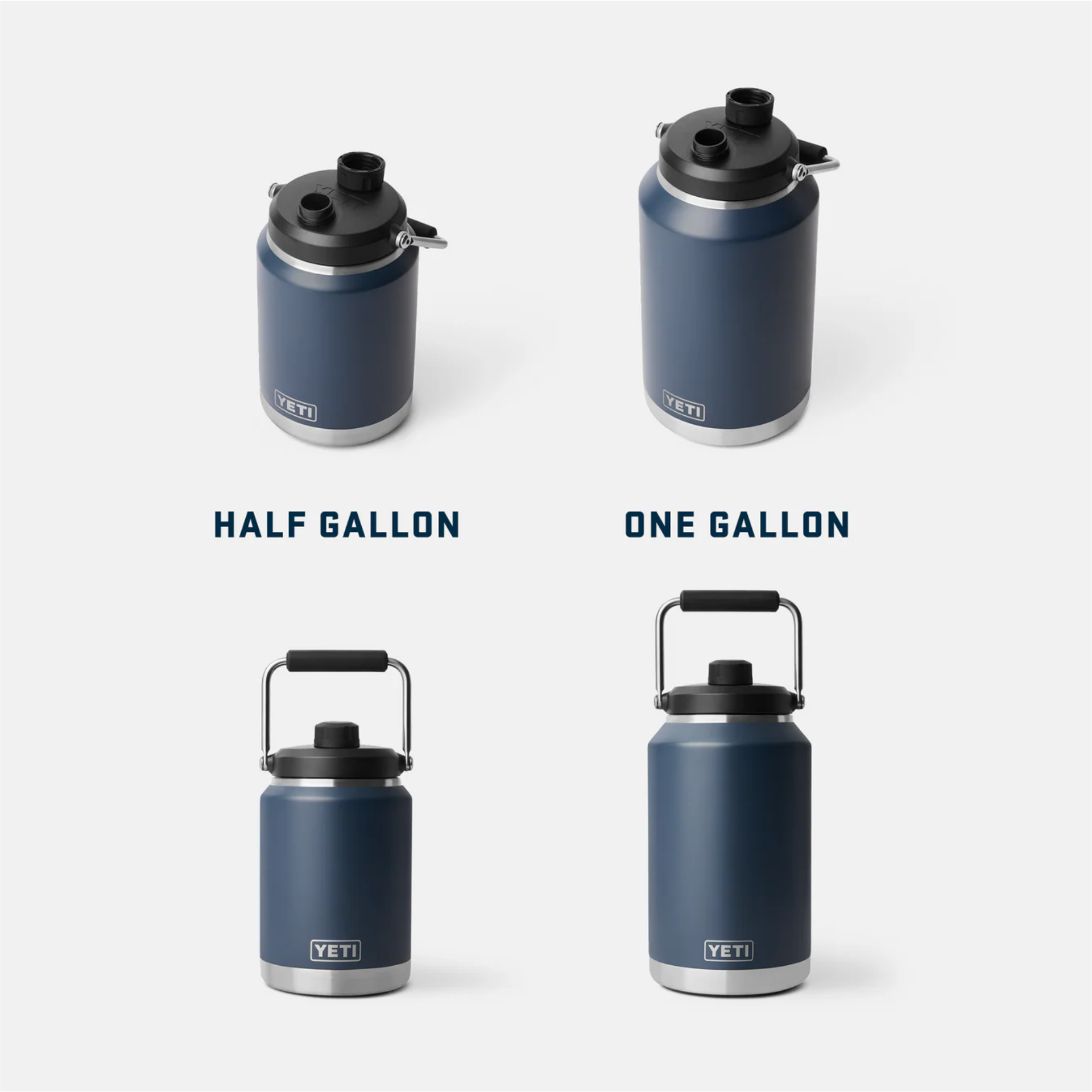YETI Rambler One Gallon (3.79 L) Jug Size Infographic Navy